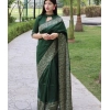 Women's Soft Lichi Silk Printed Saree With Unstitched Blouse 5.5Mtr (Green)