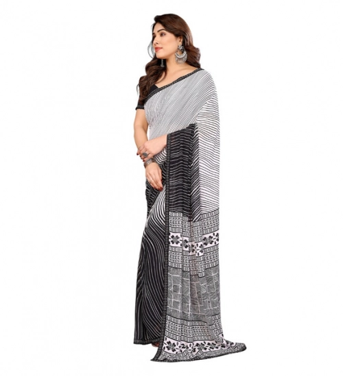 Women's Georgette Printed Saree With Unstitched Blouse 5.5Mtr (Black)