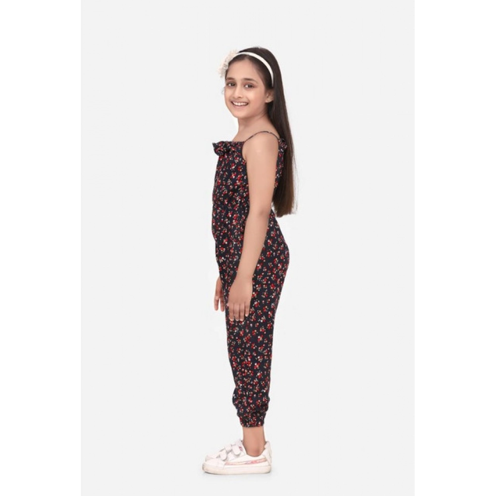 Girl's Rayon Floral Sleeveless Jumpsuit (Black-Red) Girl's Rayon Floral Sleeveless Jumpsuit (Black-Red)