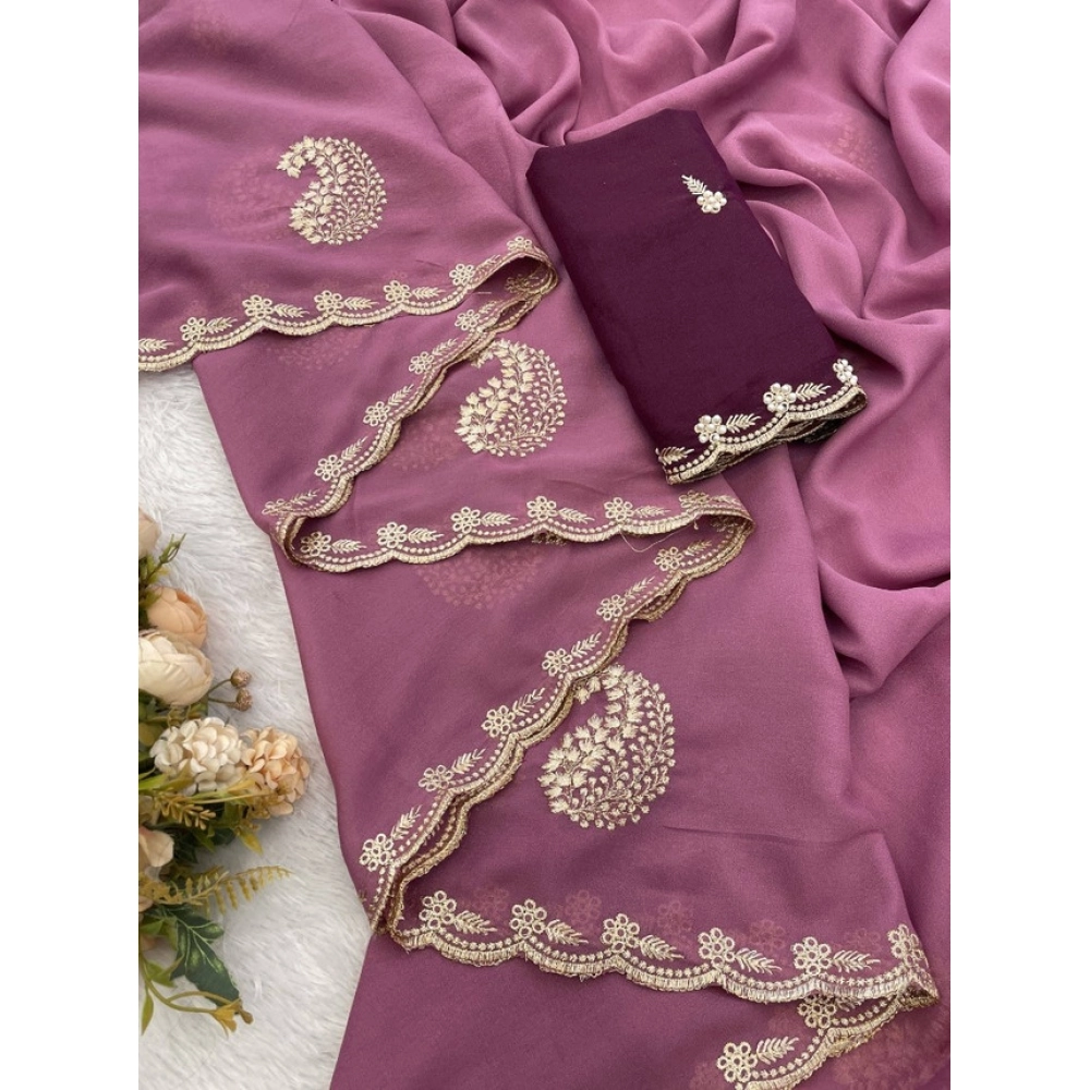 Women's Digital Printed  Georgette Saree With Unstitched Blouse (Pink, 5-6 Mtrs)