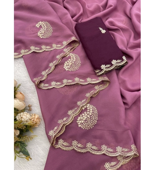 Women's Digital Printed  Georgette Saree With Unstitched Blouse (Pink, 5-6 Mtrs)