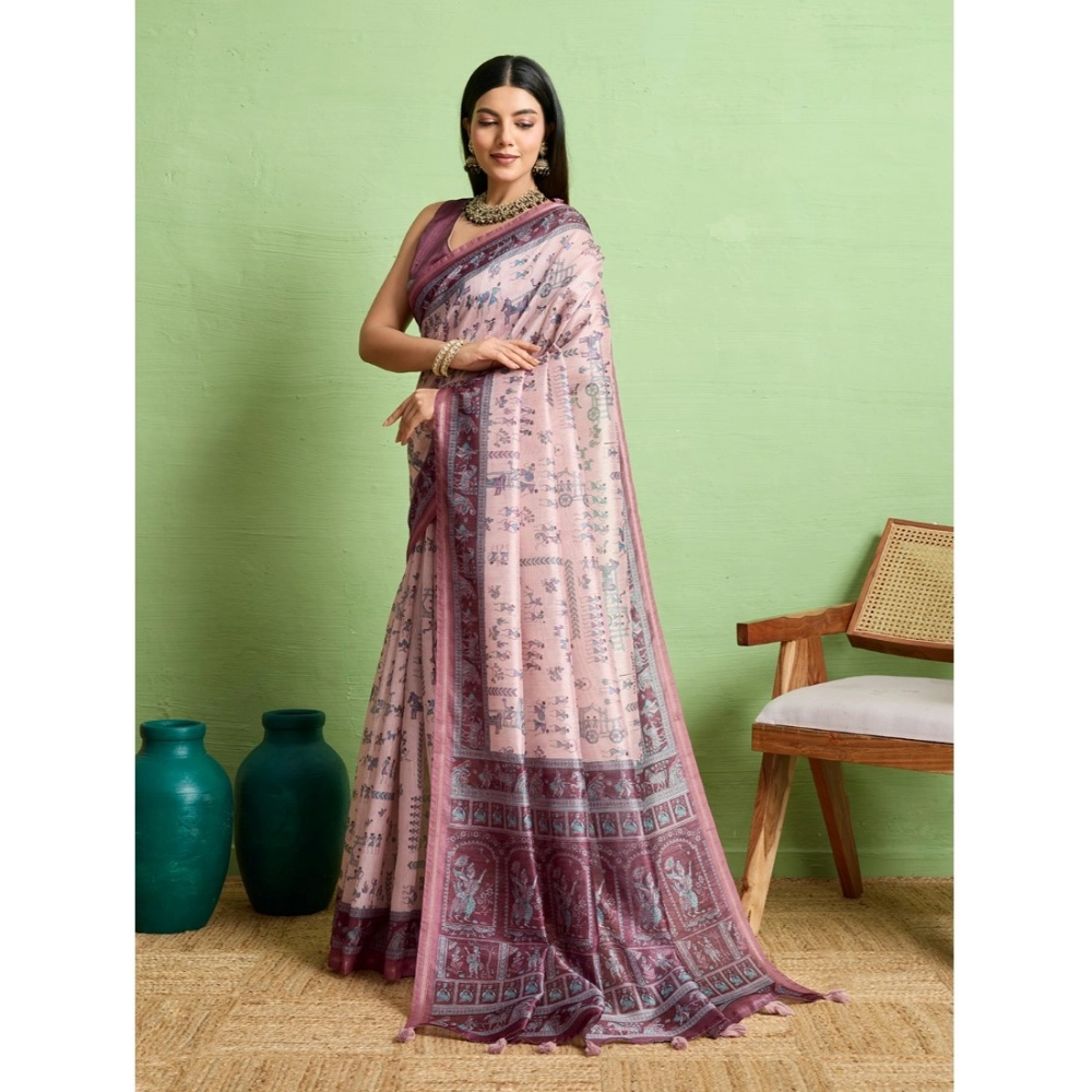 Women's Silk Blend Printed Saree With Unstitched Blouse 5.5Mtr (Grey) Women's Silk Blend Printed Saree With Unstitched Blouse 5.5Mtr (Grey)