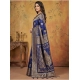 Women's Silk Blend Printed Saree With Unstitched Blouse 5.5Mtr (Navy Blue)