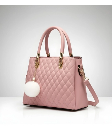 Women's PU Leather Solid Shoulder Zipper Handbag (Pink)