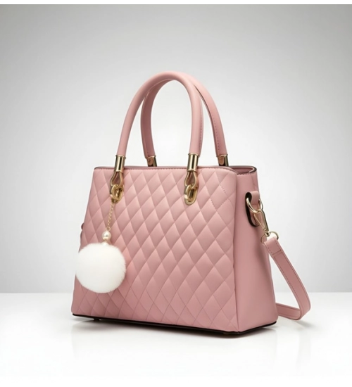 Women's PU Leather Solid Shoulder Zipper Handbag (Pink)