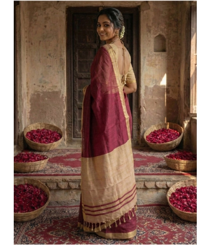 Women's Cotton Printed Saree With Unstitched Blouse 5.5Mtr (Wine) Women's Cotton Printed Saree With Unstitched Blouse 5.5Mtr (Wine)