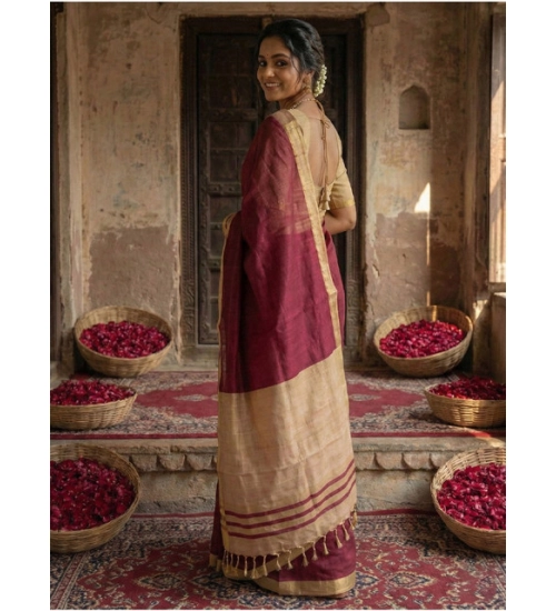 Women's Cotton Printed Saree With Unstitched Blouse 5.5Mtr (Wine) Women's Cotton Printed Saree With Unstitched Blouse 5.5Mtr (Wine)