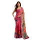 Women's Faux Linen Floral Print Ready to wear Saree With Unstitched Blouse 5.5Mtr (Pink)