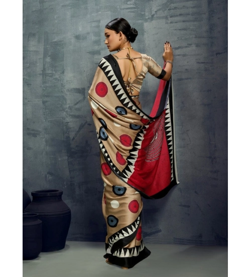 Women's Satin Crepe Printed Saree With Unstitched Blouse 5.5Mtr (Multicolor)