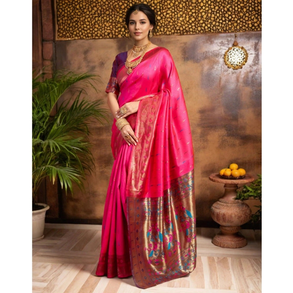 Women's Silk Blend Zari Woven Saree With Unstitched Blouse 5.5Mtr (Pink) Women's Silk Blend Zari Woven Saree With Unstitched Blouse 5.5Mtr (Pink)