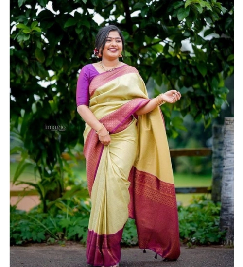 Women's Soft Lichi Silk Printed Saree With Unstitched Blouse 5.5Mtr (Light-Green)