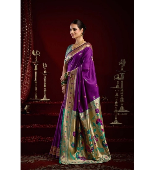 Women's Silk Blend Woven Saree With Unstitched Blouse 5.5 Mtr (Purple) Women's Silk Blend Woven Saree With Unstitched Blouse 5.5 Mtr (Purple)