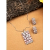 Women's Brass Silver Plated Pendant Set (Pink)