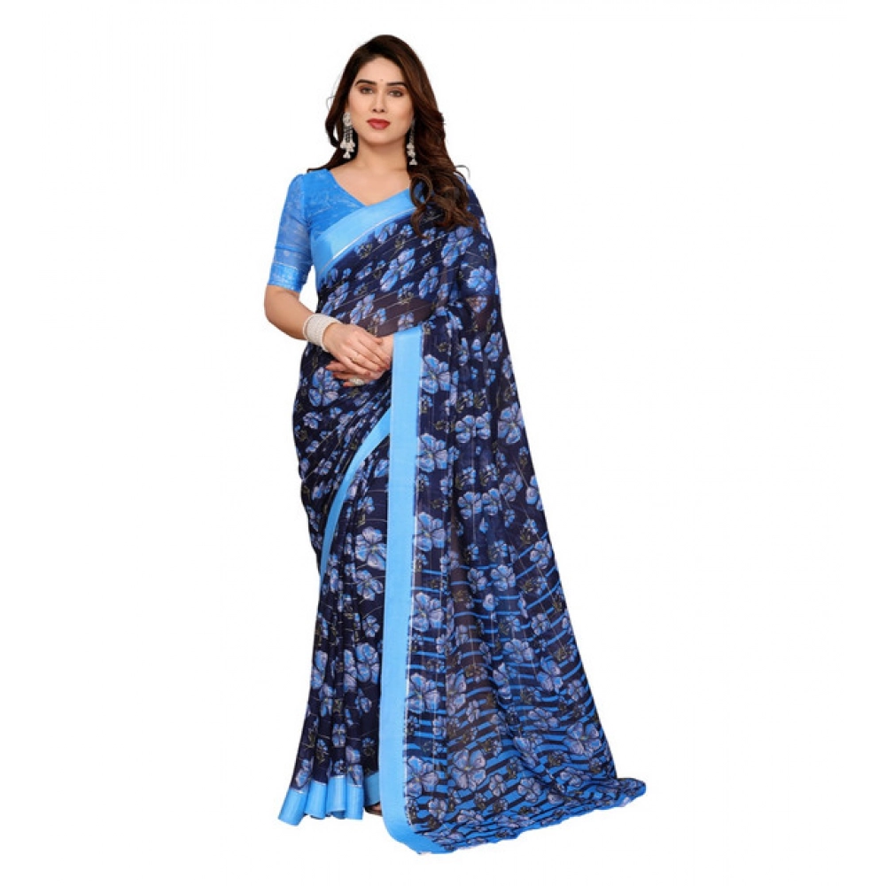 Women's Georgette Printed Saree With Unstitched Blouse 5.5Mtr (Blue) Women's Georgette Printed Saree With Unstitched Blouse 5.5Mtr (Blue)