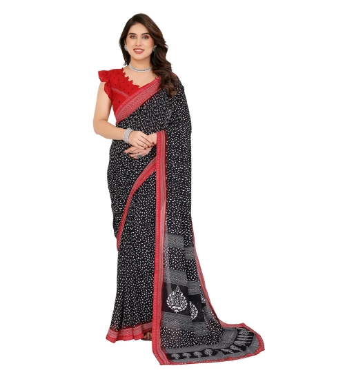 Women's Georgette Printed Saree With Unstitched Blouse 5.5Mtr (Black)