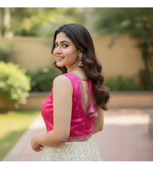 Women's Zimmi Choo Sequin Work V-Neck Padded Blouse (Pink 38 Ready (Self Alterable 36–40) Women's Zimmi Choo Sequin Work V-Neck Padded Blouse (Pink 38 Ready (Self Alterable 36–40)