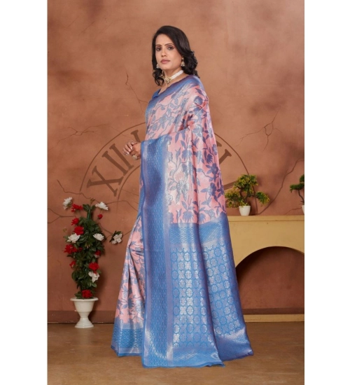 Women's Banarasi Silk Jaquard Woven Saree With Unstitched Blouse 5.5Mtr (Pink)