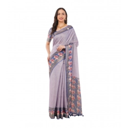 Women's Polyester Printed Saree With Unstitched Blouse 5.5 Mtr (Purple)