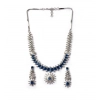 Women's Brass Silver Plated Necklace set (Blue)