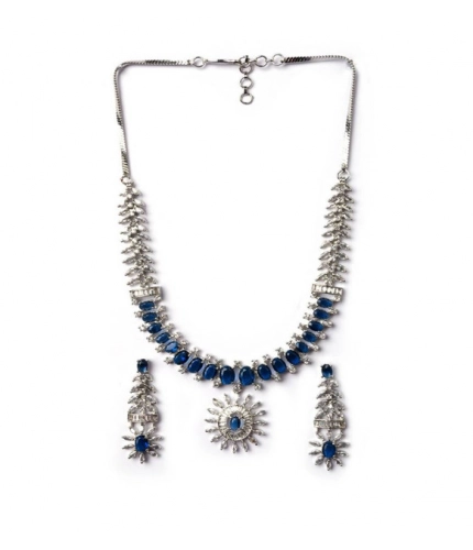 Women's Brass Silver Plated Necklace set (Blue)