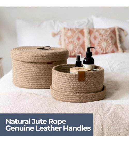 Cotton 3 Pcs Set Roti Box Storage Basket With Lid (Beige)