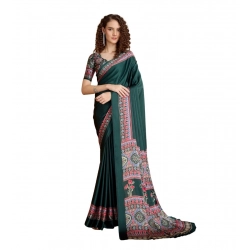 Women's Satin Crepe Printed Saree With Unstitched Blouse 5.5Mtr (Green)