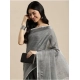 Women's Linen Cotton Printed Saree With Unstitched Blouse 5.5Mtr (Dark Grey)