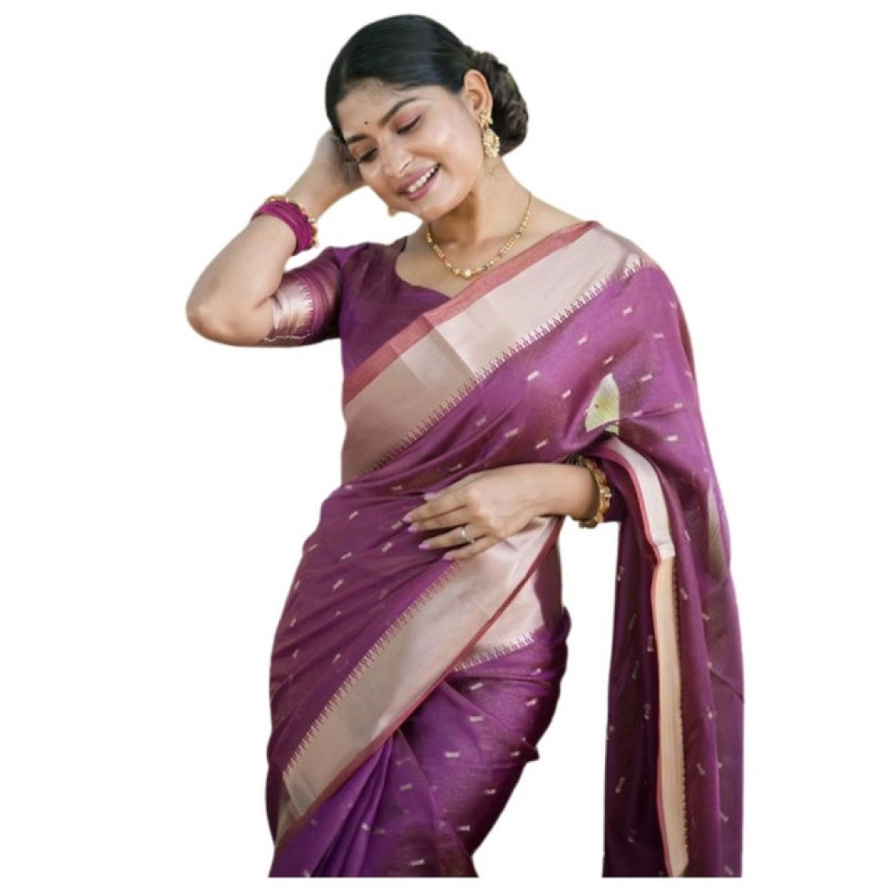 Women's Silk_Blend Butti Pattern Saree With Unstitched Blouse 5.5Mtr (Purple)