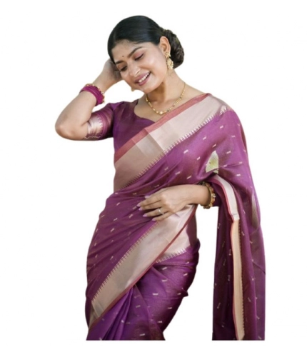 Women's Silk_Blend Butti Pattern Saree With Unstitched Blouse 5.5Mtr (Purple)