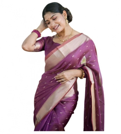 Women's Silk_Blend Butti Pattern Saree With Unstitched Blouse 5.5Mtr (Purple)