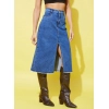 Women's Denim Solid Buttoned Skirt (Blue)