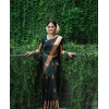Dropship Women's Litchi silk Printed Saree With Unstitched Blouse (Green)
