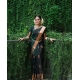 Women's Litchi silk Printed Saree With Unstitched Blouse (Green)
