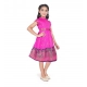 Girl's Brocket Silk Printed Short Sleeve Close Neck Dress (Rani Pink)