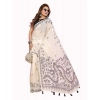 Women's Linen Cotton Printed Saree With Unstitched Blouse 5.5Mtr (Off White)