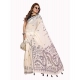 Women's Linen Cotton Printed Saree With Unstitched Blouse 5.5Mtr (Off White)