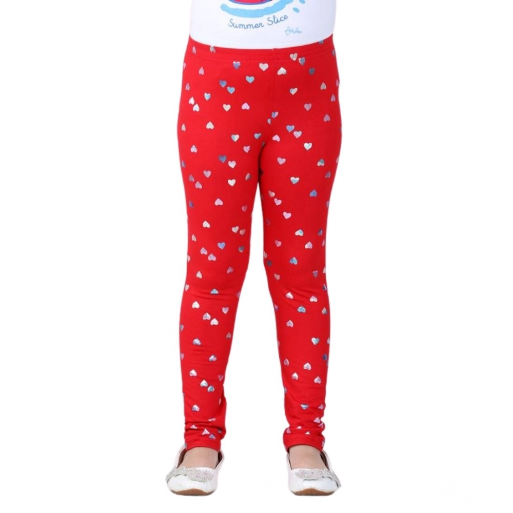 Girl's Cotton Lycra Embellished Elasticated Leggings (Red) Girl's Cotton Lycra Embellished Elasticated Leggings (Red)