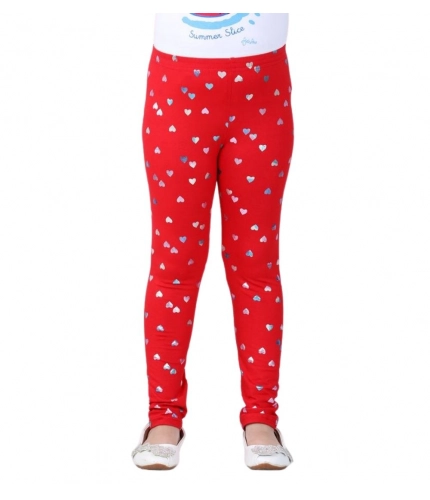 Girl's Cotton Lycra Embellished Elasticated Leggings (Red)