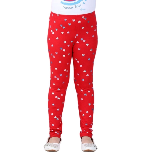 Girl's Cotton Lycra Embellished Elasticated Leggings (Red)