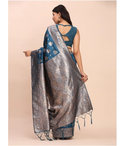 Women's Banarasi Silk Printed Saree With Unstitched Blouse 5.5Mtr (Teal Blue) Women's Banarasi Silk Printed Saree With Unstitched Blouse 5.5Mtr (Teal Blue)