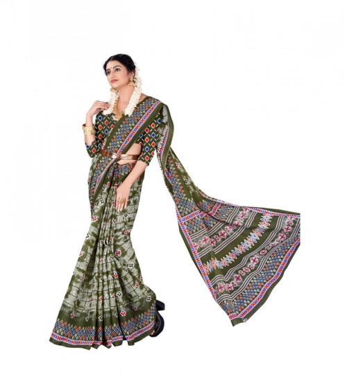Women's Soft Pure Cotton Printed Saree With Unstitched Blouse 5.5Mtr (Multicolor)