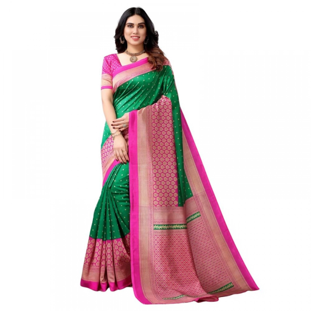 Women's Litchi silk Printed Saree With Unstitched Blouse 5-6 Mtrs (Green) Women's Litchi silk Printed Saree With Unstitched Blouse 5-6 Mtrs (Green)