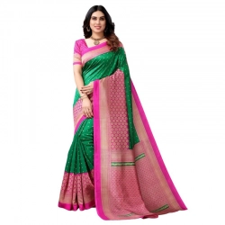 Women's Litchi silk Printed Saree With Unstitched Blouse  5-6 Mtrs (Green)