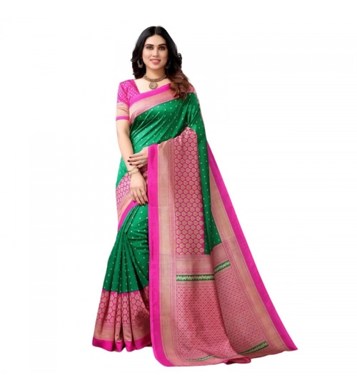 Women's Litchi silk Printed Saree With Unstitched Blouse  5-6 Mtrs (Green)