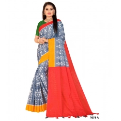 Women's Soft Pure Cotton Printed Saree With Unstitched Blouse 5.5Mtr (Grey)