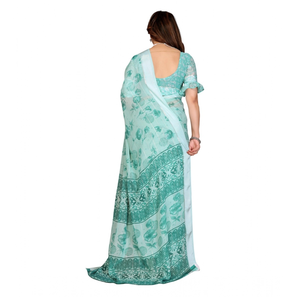 Women's Georgette Printed Saree With Unstitched Blouse 5.5Mtr (Green) Women's Georgette Printed Saree With Unstitched Blouse 5.5Mtr (Green)