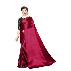 Women's Satin Solid Saree With Unstitched Blouse 5.5Mtr (Maroon)