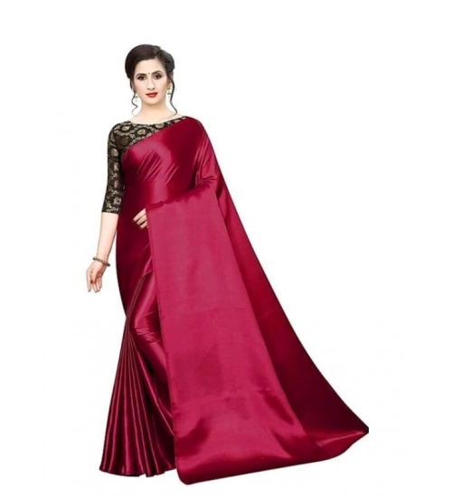 Women's Satin Solid Saree With Unstitched Blouse 5.5Mtr (Maroon)