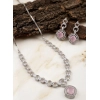 Women's Brass Silver Plated Necklace set (Pink)