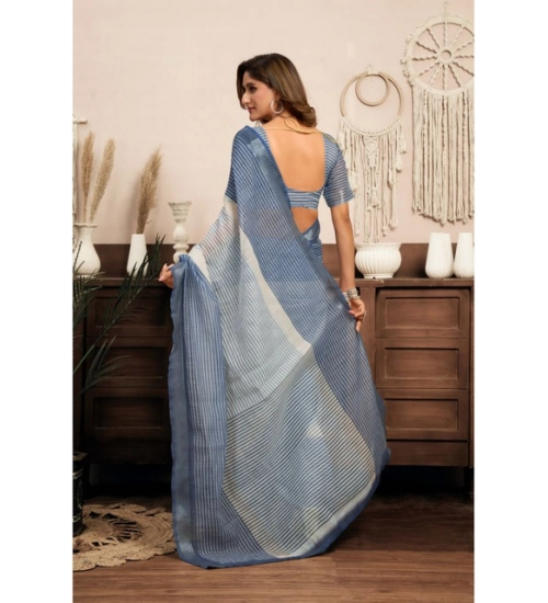 Women's Linen Cotton Printed Ready To Wear With Pocket Saree With Unstitched Blouse 5.5 Mtr (Light_Blue) Women's Linen Cotton Printed Ready To Wear With Pocket Saree With Unstitched Blouse 5.5 Mtr (Light_Blue)